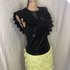 Marc New York Women’s Black Flutter Cutout Sleeve Leather Top Size XS